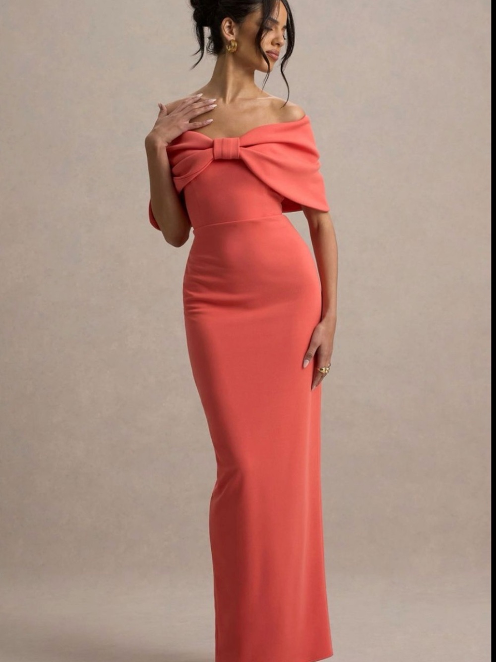 Corneliani Coral Off-Shoulder Bow Maxi Dress